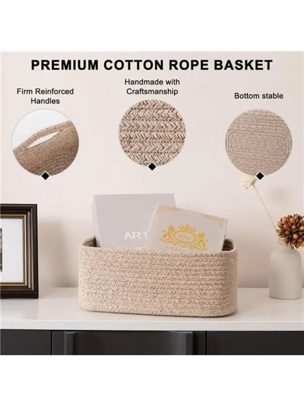 Woven Rope Storage Bins Set of 4 Small Shelf Baskets for Closet Baby Towels